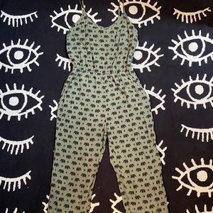 Green Elephant Print Romper